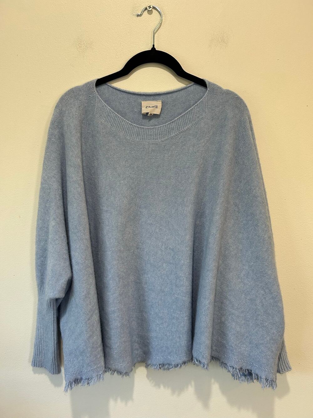 Charli blue poncho sweaster womens OS soft batwing sleeves neutral